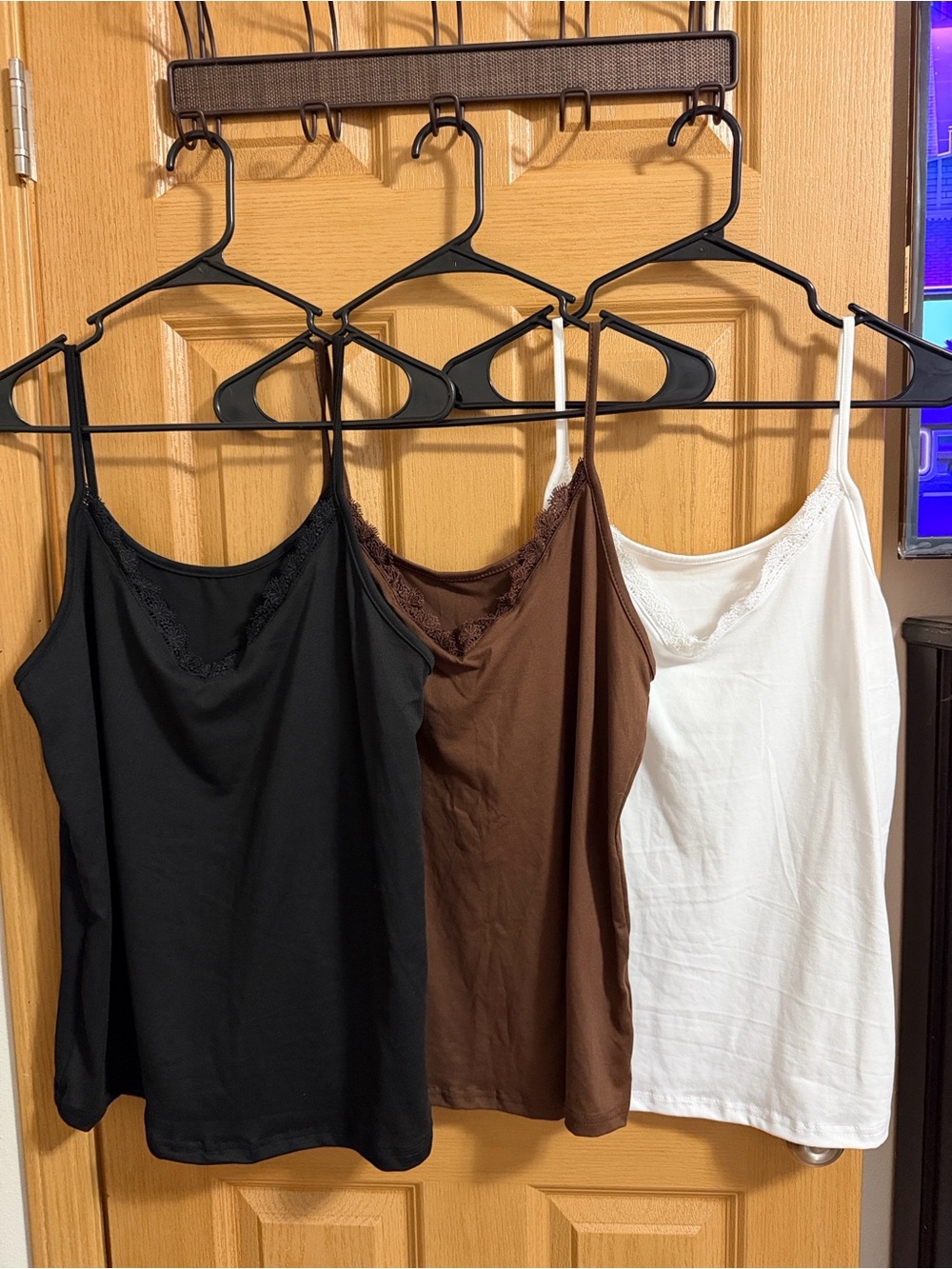 Women's Lace-Trim Cami Tank Top - Black, Brown, White